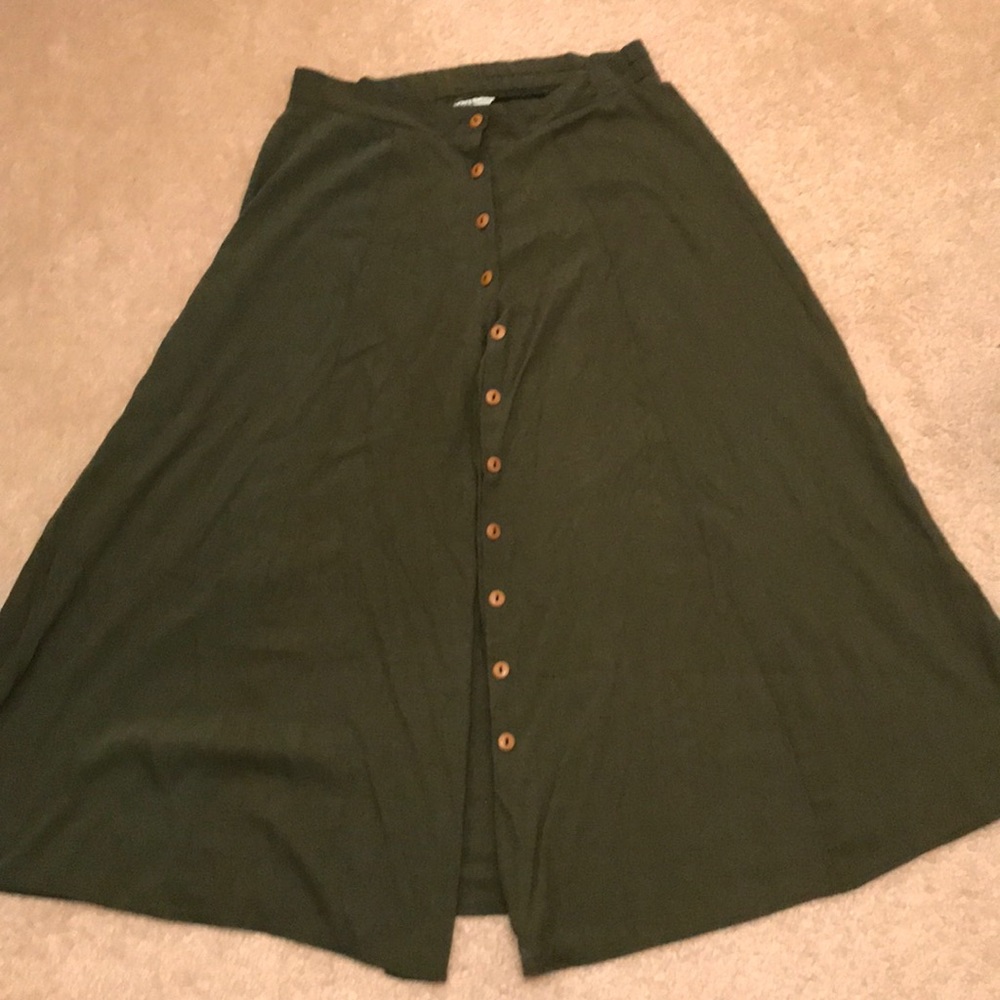 Pea green max skirt with wooden buttons